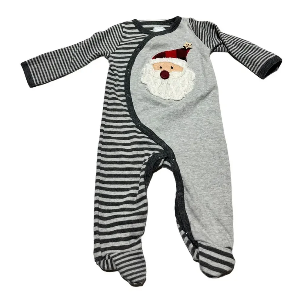 Mud Pie 3-6 month gender neutral striped Christmas Santa one piece sleeper baby